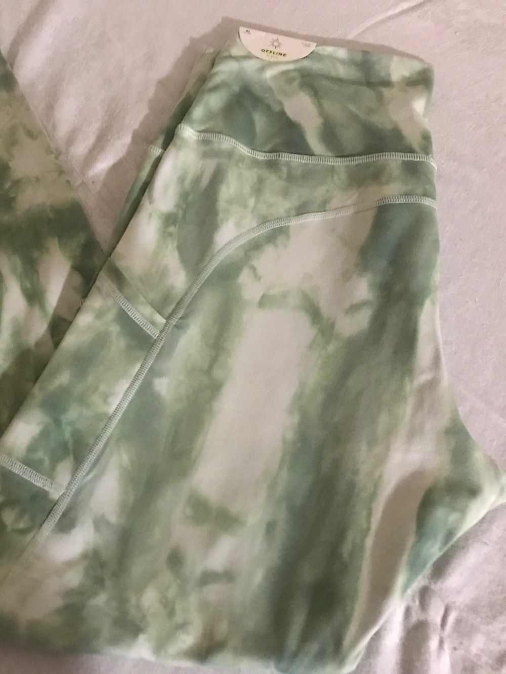 AERIE XL LONG HUGGER HI-RISE GREEN WITH TIE DYE EFFECT LEGGINGS